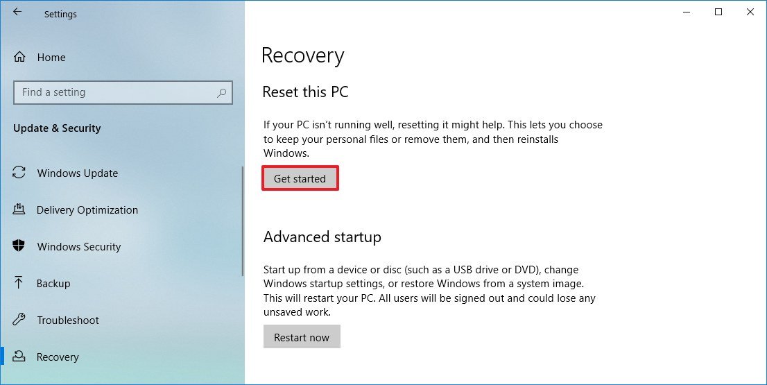 Windows 10 重置此 PC 選項